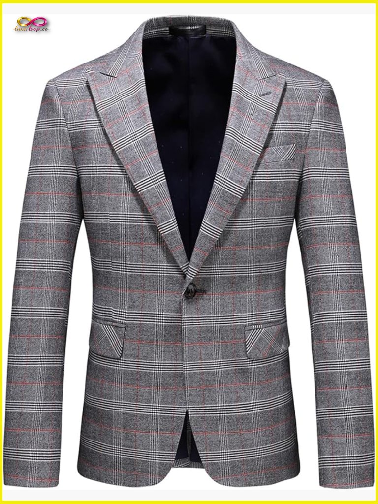 Slim Fit Plaid Blazer Classic Casual Wedding Party Sport Coat Mens